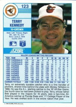 1989 Score #123 Terry Kennedy Back