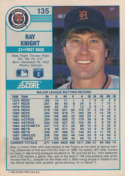 1989 Score #135 Ray Knight Back