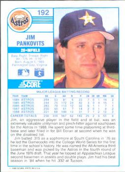 1989 Score #192 Jim Pankovits Back