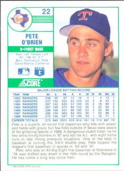 1989 Score #22 Pete O'Brien Back