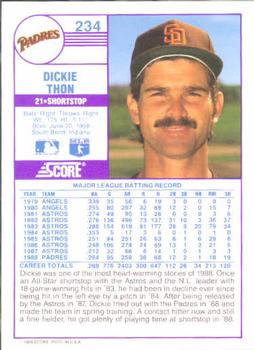 1989 Score #234 Dickie Thon Back