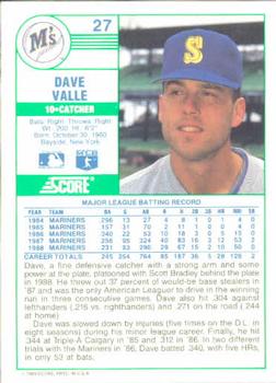 1989 Score #27 Dave Valle Back