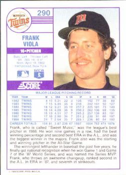 1989 Score #290 Frank Viola Back
