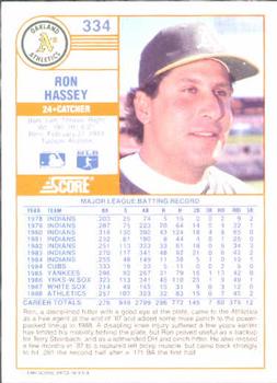1989 Score #334 Ron Hassey Back