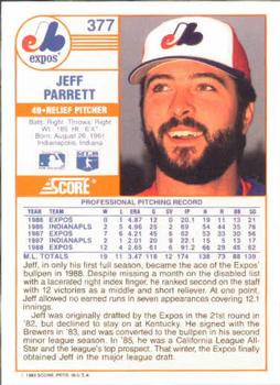 1989 Score #377 Jeff Parrett Back
