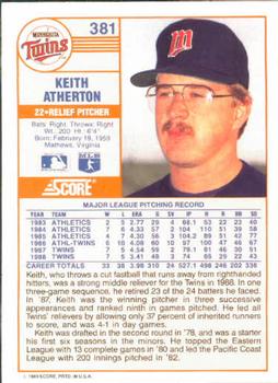 1989 Score #381 Keith Atherton Back