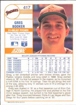 1989 Score #417 Greg Booker Back