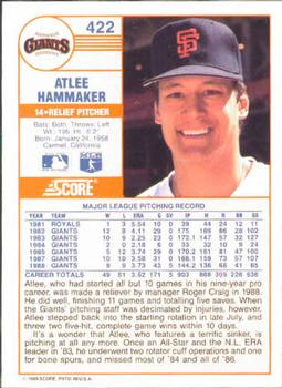 1989 Score #422 Atlee Hammaker Back