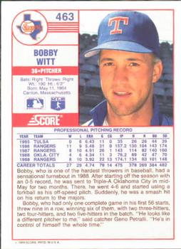 1989 Score #463 Bobby Witt Back