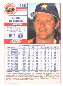 1989 Score #468 Craig Reynolds Back