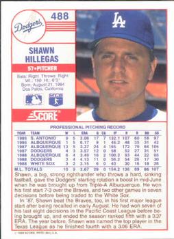 1989 Score #488 Shawn Hillegas Back