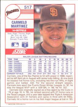 1989 Score #517 Carmelo Martinez Back