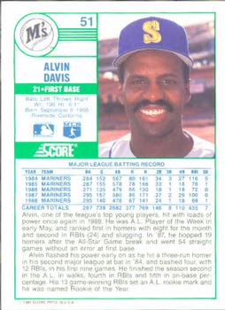 1989 Score #51 Alvin Davis Back