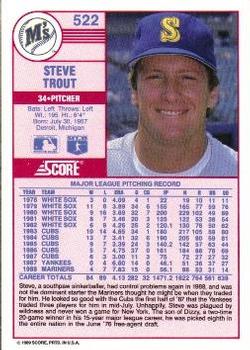 1989 Score #522 Steve Trout Back