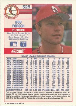 1989 Score #525 Bob Forsch Back