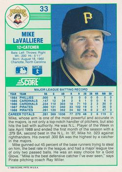 1989 Score #33 Mike LaValliere Back
