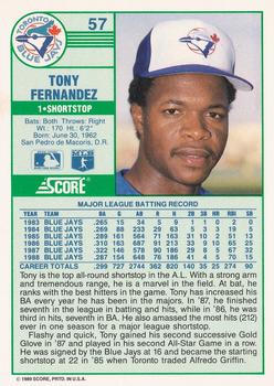 1989 Score #57 Tony Fernandez Back