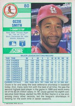 1989 Score #80 Ozzie Smith Back