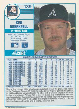 1989 Score #139 Ken Oberkfell Back