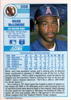 1989 Score #208 Mark McLemore Back