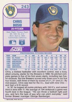 1989 Score #243 Chris Bosio Back