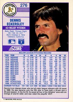 1989 Score #276 Dennis Eckersley Back