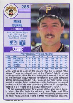 1989 Score #285 Mike Dunne Back