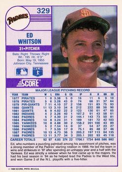 1989 Score #329 Ed Whitson Back
