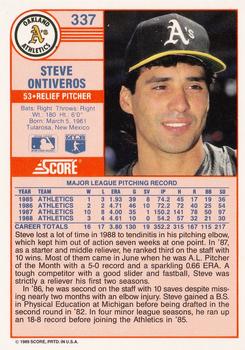 1989 Score #337 Steve Ontiveros Back