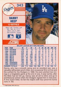 1989 Score #343 Danny Heep Back