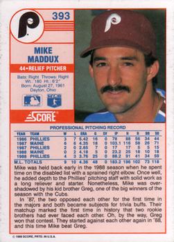 1989 Score #393 Mike Maddux Back