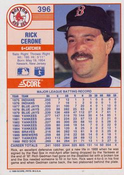 1989 Score #396 Rick Cerone Back