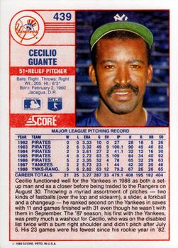 1989 Score #439 Cecilio Guante Back