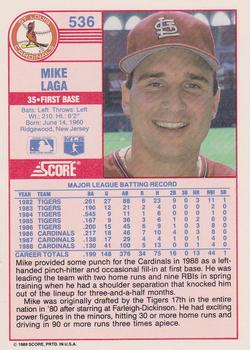 1989 Score #536 Mike Laga Back
