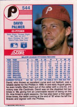 1989 Score #544 David Palmer Back