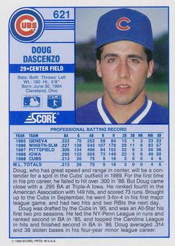 1989 Score #621 Doug Dascenzo Back