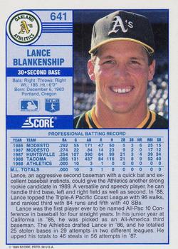 1989 Score #641 Lance Blankenship Back