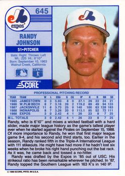 1989 Score #645 Randy Johnson Back