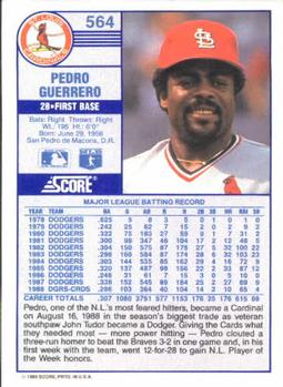 1989 Score #564 Pedro Guerrero Back