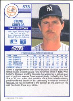 1989 Score #578 Steve Shields Back