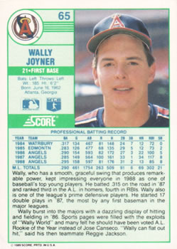 1989 Score #65 Wally Joyner Back