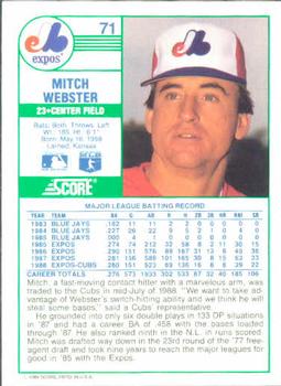 1989 Score #71 Mitch Webster Back
