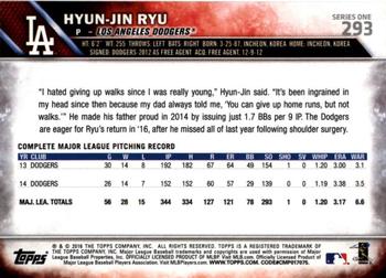 2016 Topps - All-Star Game #293 Hyun-Jin Ryu Back