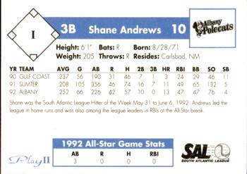 1993 Play II South Atlantic League All-Stars #I Shane Andrews Back