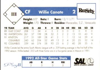 1993 Play II South Atlantic League All-Stars #III Willie Canate Back