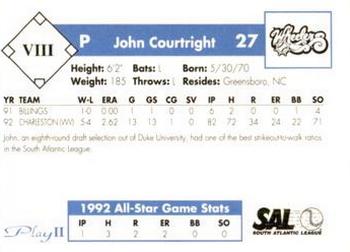 1993 Play II South Atlantic League All-Stars #VIII John Courtright Back