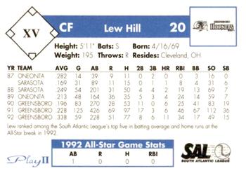 1993 Play II South Atlantic League All-Stars #XV Lew Hill Back