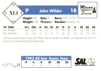 1993 Play II South Atlantic League All-Stars #XLI John Wilder Back
