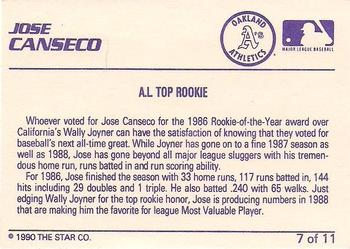 1990 Star Jose Canseco (Purple) #7 Jose Canseco Back
