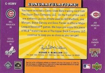 2001 Upper Deck Decade 1970's - Game-Used Bat Combos #C-ASMV Bill Madlock / Joe Morgan / Steve Garvey / Dave Parker Back